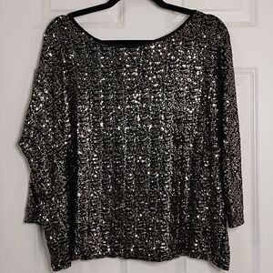 INC International Concepts Sequined Dolman Sleeve Blouse Top Size M